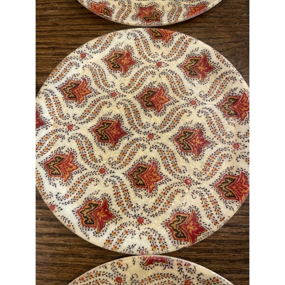 6 Vtg Fiberglass Round Appetizer Plate Tray - Boho MCM Floral - Picture 2 of 7